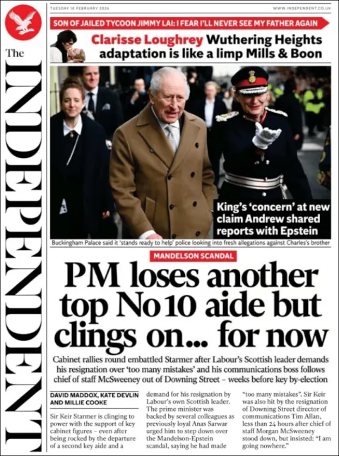 Portada de The Independent del martes, 10 de febrero de 2026