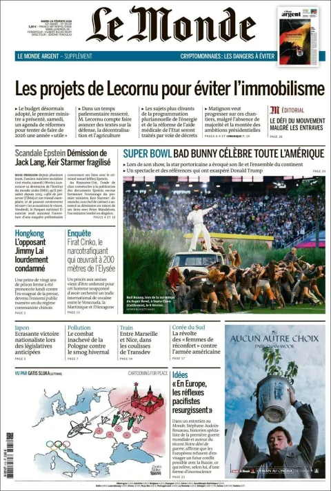 Portada de Le Monde del martes, 10 de febrero de 2026