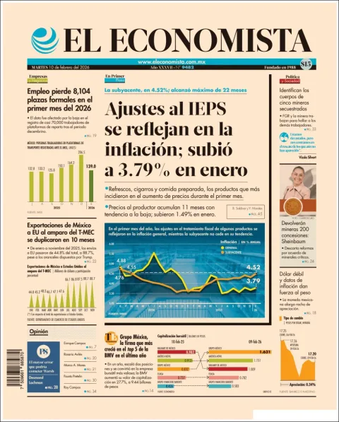 Portada de El Economista del martes, 10 de febrero de 2026
