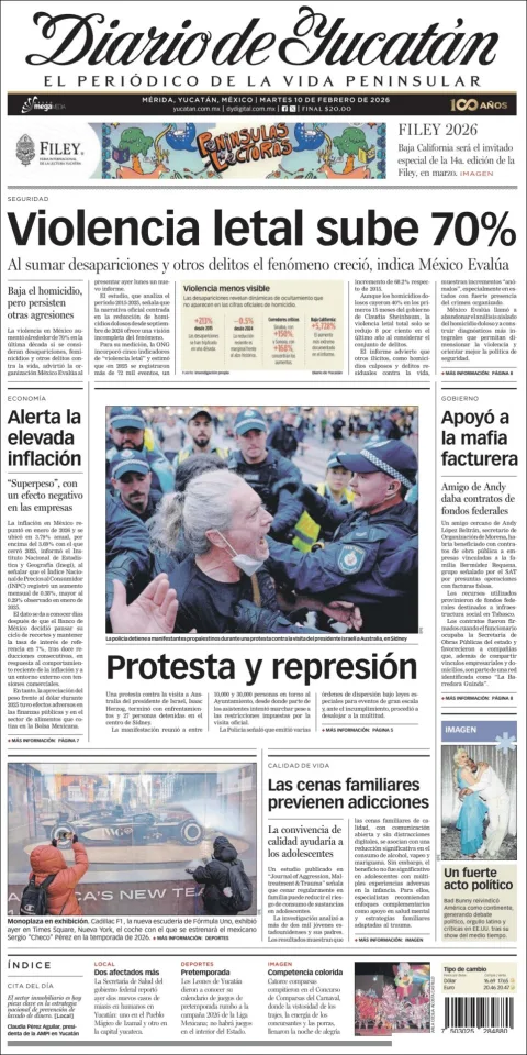 Portada de Diario de Yucatán del martes, 10 de febrero de 2026