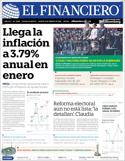 Portada de El Financiero del martes, 10 de febrero de 2026