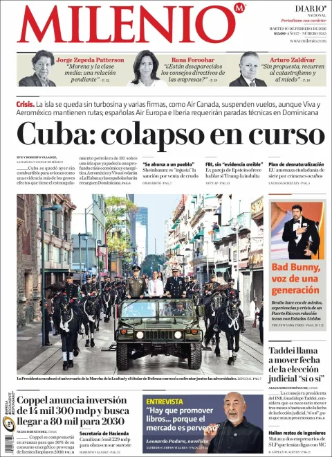 Portada de Milenio del martes, 10 de febrero de 2026