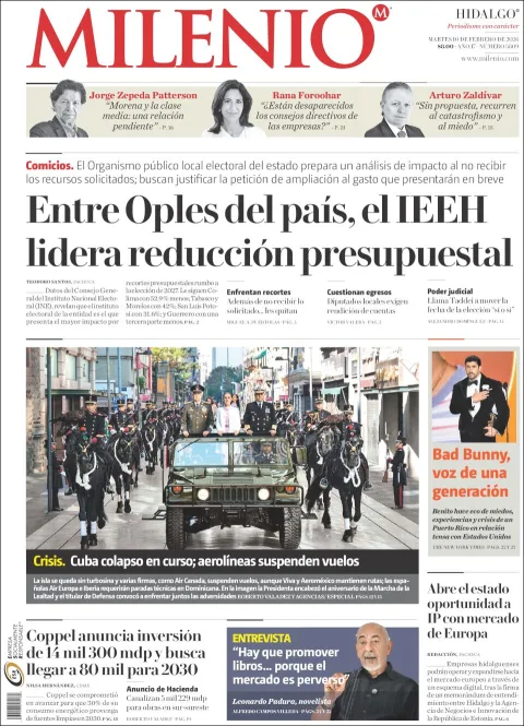 Portada de Milenio Hidalgo del martes, 10 de febrero de 2026
