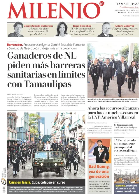 Portada de Milenio Tamaulipas del martes, 10 de febrero de 2026