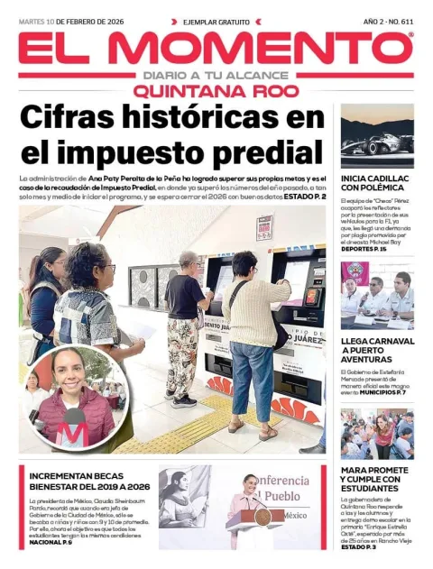Portada de El Momento Quintana Roo del martes, 10 de febrero de 2026