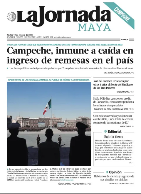 Portada de La Jornada Maya Campeche del martes, 10 de febrero de 2026