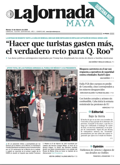 Portada de La Jornada Maya Quintana Roo del martes, 10 de febrero de 2026