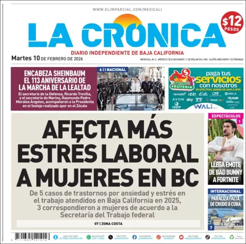 Portada de La Cronica del martes, 10 de febrero de 2026