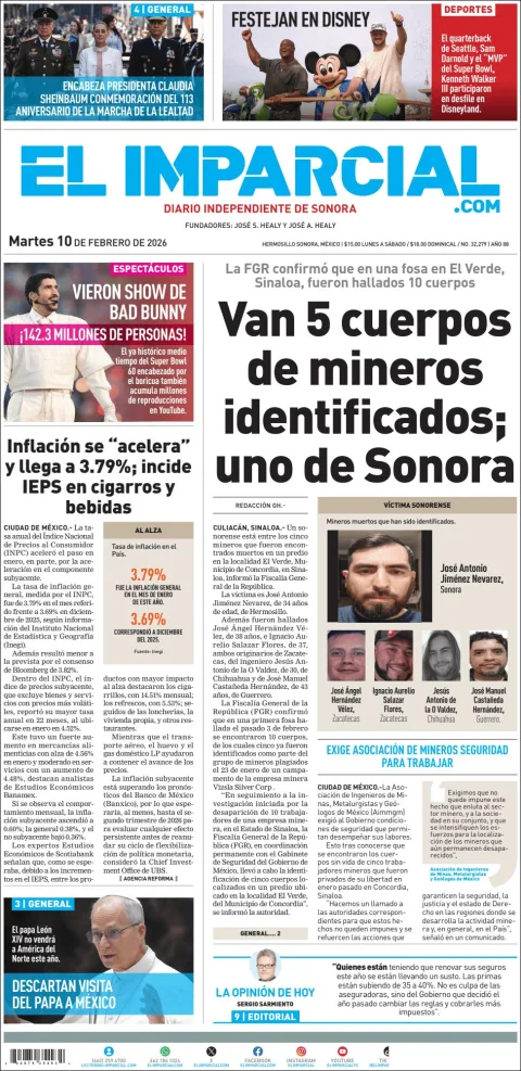 Portada de El Imparcial del martes, 10 de febrero de 2026