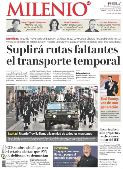 Portada de Milenio Puebla del martes, 10 de febrero de 2026