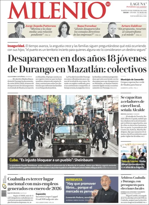Portada de Milenio Laguna del martes, 10 de febrero de 2026