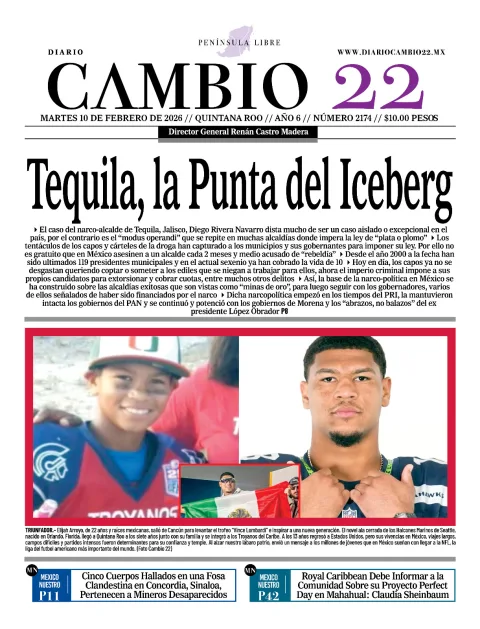 Portada de Diario Cambio 22 (contraportada) del martes, 10 de febrero de 2026