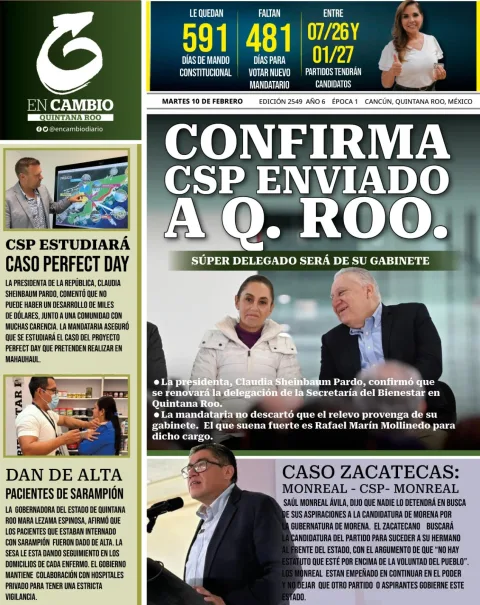 Portada de En Cambio - Quintana Roo (contraportada) del martes, 10 de febrero de 2026