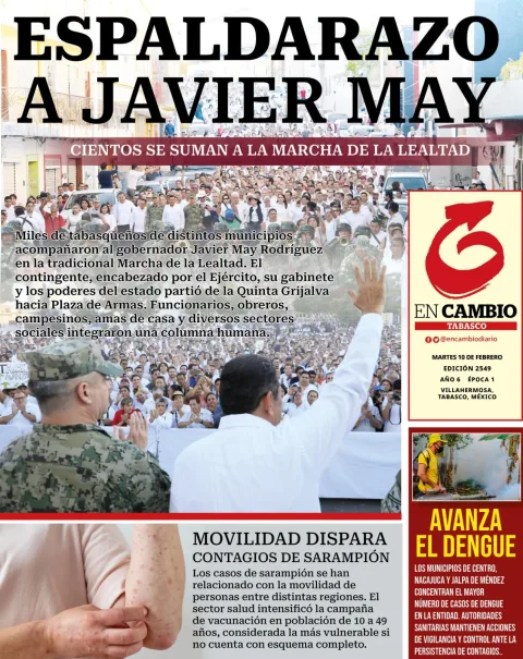 Portada de En Cambio - Tabasco (portada) del martes, 10 de febrero de 2026