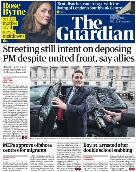 Portada de The Guardian (reino Unido) del miércoles, 11 de febrero de 2026