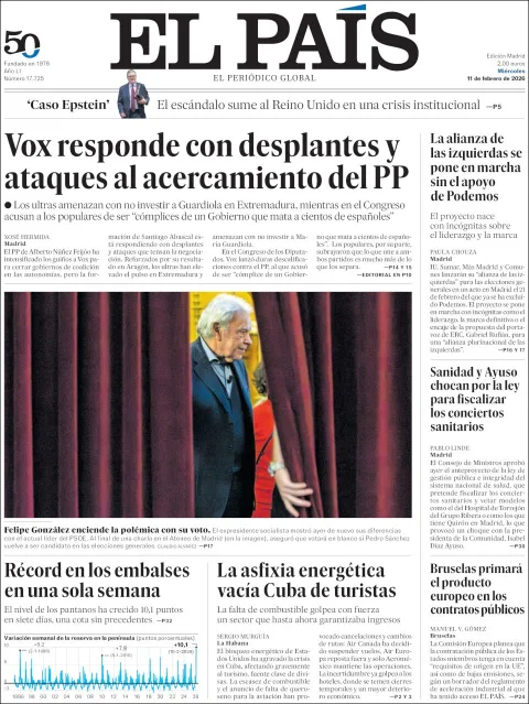 Portada de El Pais del miércoles, 11 de febrero de 2026