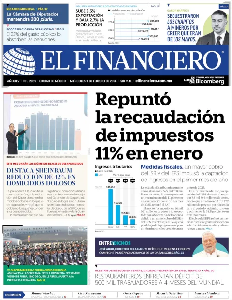 Portada de El Financiero del miércoles, 11 de febrero de 2026