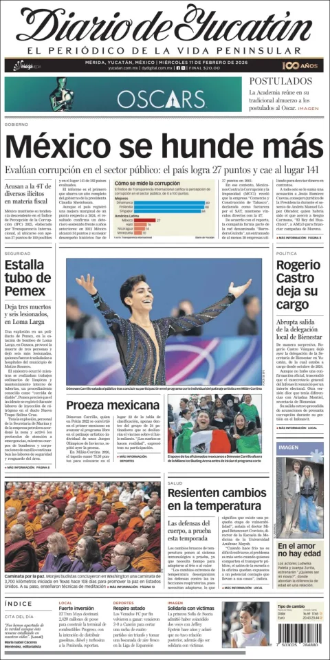 Portada de Diario de Yucatán del miércoles, 11 de febrero de 2026