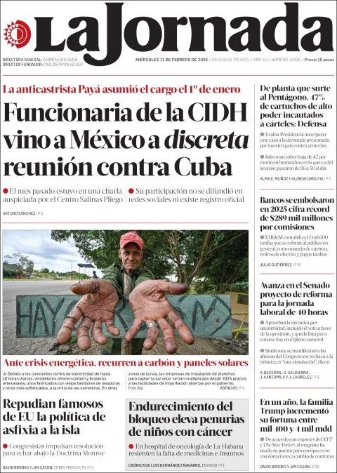 Portada de La Jornada del miércoles, 11 de febrero de 2026