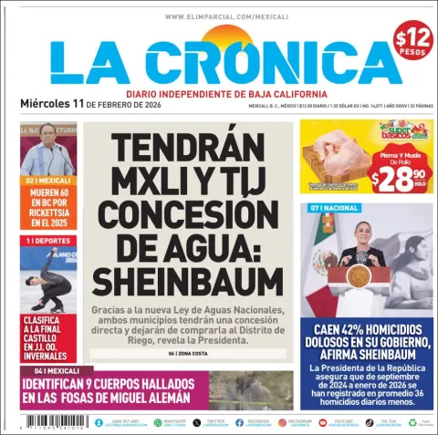Portada de La Cronica del miércoles, 11 de febrero de 2026