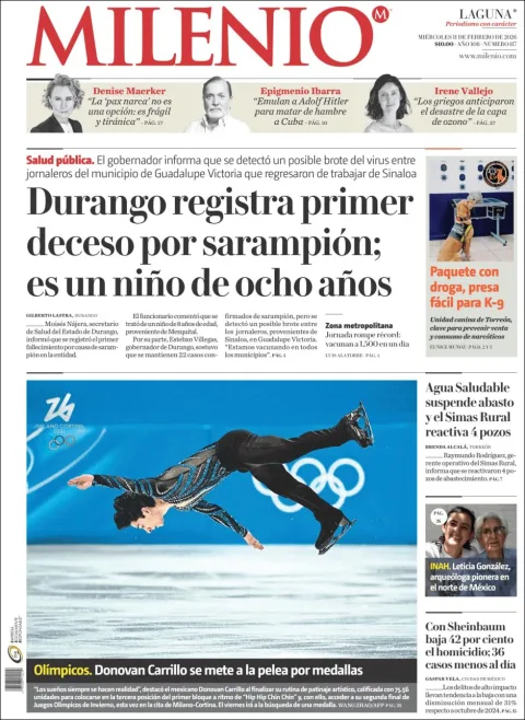 Portada de Milenio Laguna del miércoles, 11 de febrero de 2026