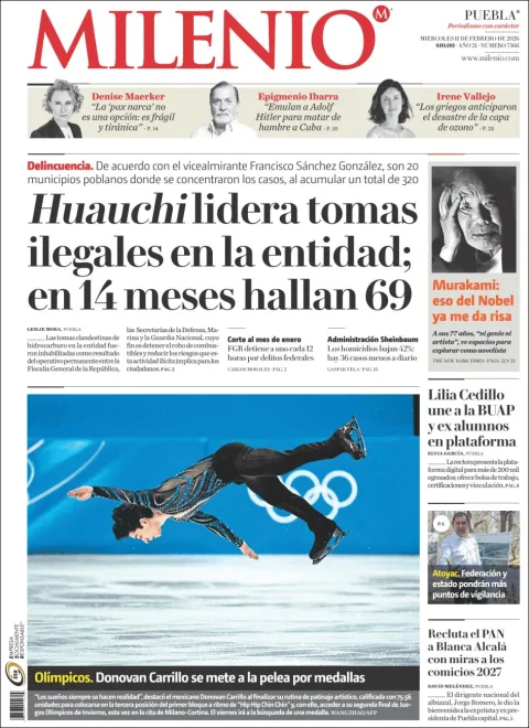 Portada de Milenio Puebla del miércoles, 11 de febrero de 2026