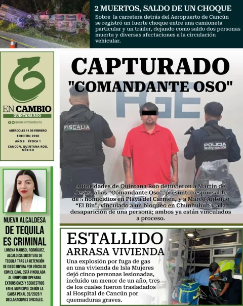 Portada de En Cambio - Quintana Roo (portada) del miércoles, 11 de febrero de 2026
