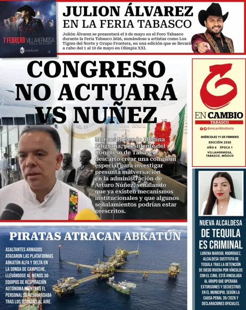 Portada de En Cambio - Tabasco (portada) del miércoles, 11 de febrero de 2026