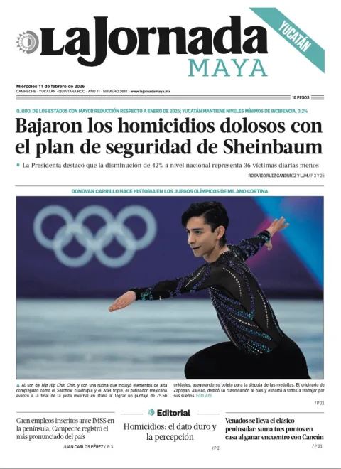 Portada de La Jornada Maya Yucatán del miércoles, 11 de febrero de 2026