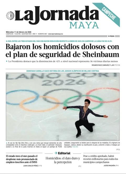 Portada de La Jornada Maya Campeche del miércoles, 11 de febrero de 2026