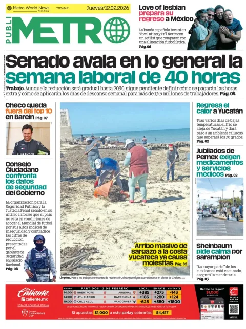 Portada de Publimetro Merida del jueves, 12 de febrero de 2026