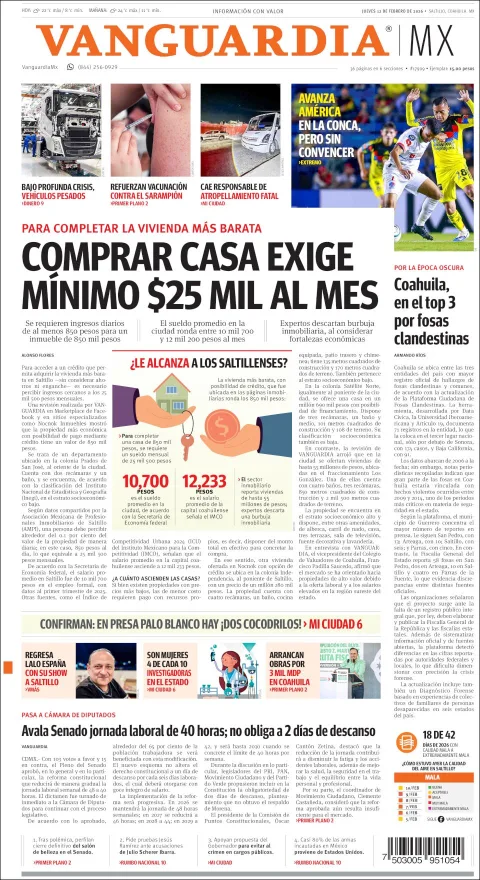 Portada de Vanguardia del jueves, 12 de febrero de 2026