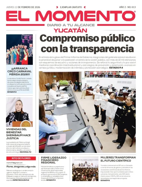 Portada de El Momento Yucatan del jueves, 12 de febrero de 2026