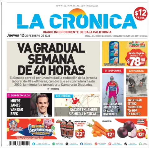 Portada de La Cronica del jueves, 12 de febrero de 2026