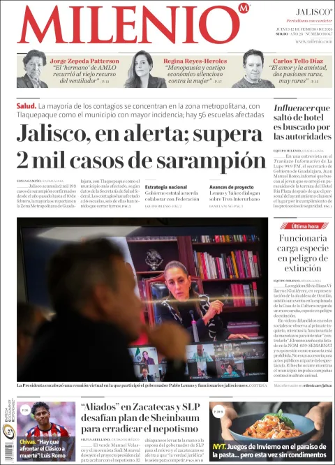 Portada de Milenio Jalisco del jueves, 12 de febrero de 2026