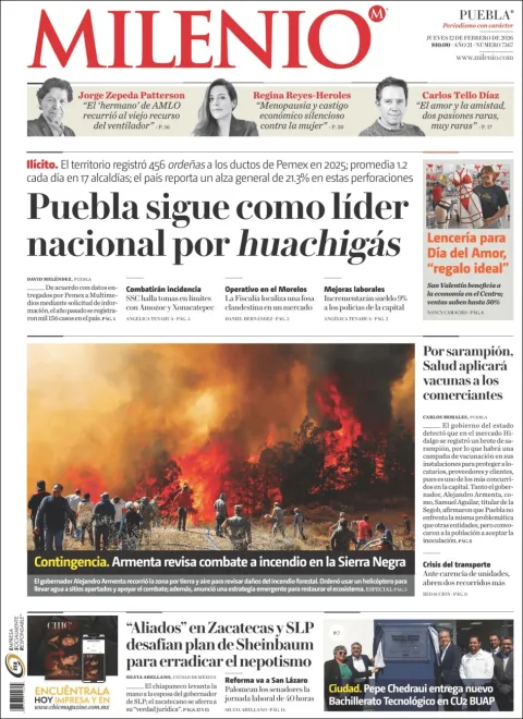 Portada de Milenio Puebla del jueves, 12 de febrero de 2026