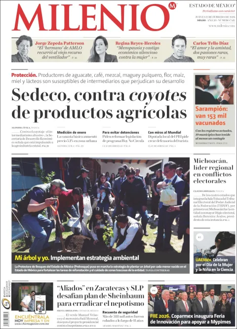 Portada de Milenio Edo de Mexico del jueves, 12 de febrero de 2026