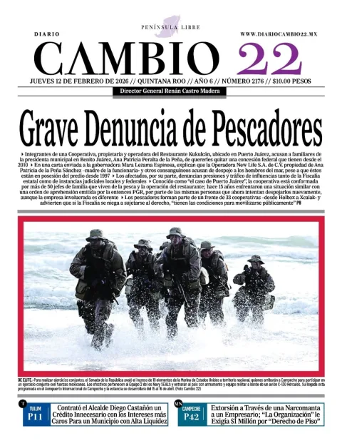 Portada de Diario Cambio 22 (contraportada) del jueves, 12 de febrero de 2026