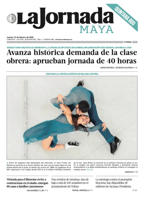 Portada de La Jornada Maya Quintana Roo del jueves, 12 de febrero de 2026