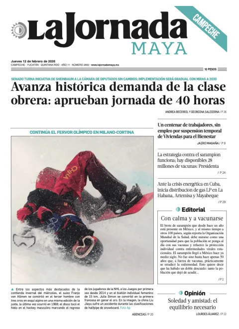 Portada de La Jornada Maya Campeche del jueves, 12 de febrero de 2026
