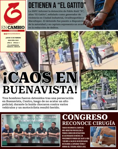 Portada de En Cambio - Tabasco (portada) del jueves, 12 de febrero de 2026