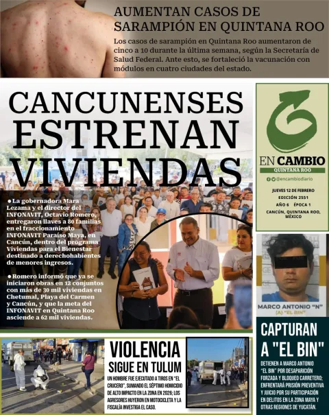 Portada de En Cambio - Quintana Roo (portada) del jueves, 12 de febrero de 2026
