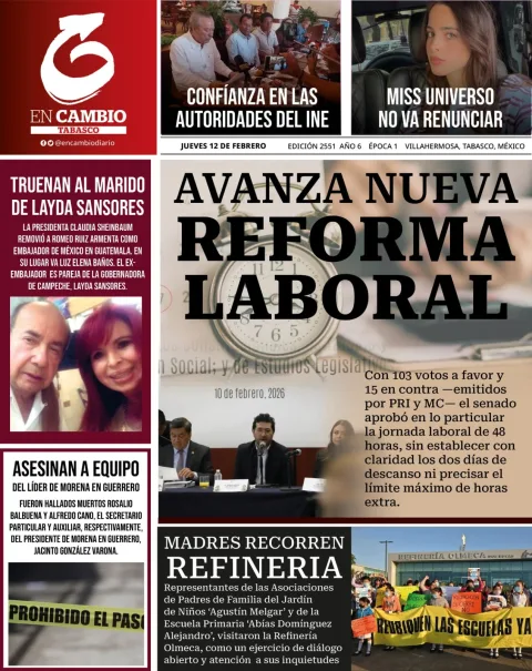 Portada de En Cambio - Tabasco (contraportada) del jueves, 12 de febrero de 2026