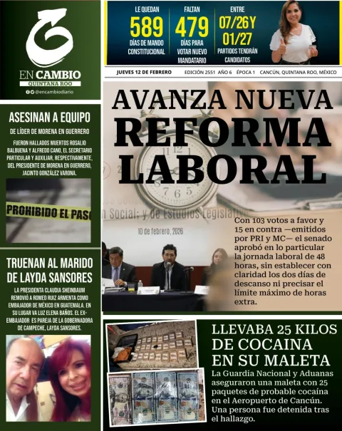 Portada de En Cambio - Quintana Roo (contraportada) del jueves, 12 de febrero de 2026