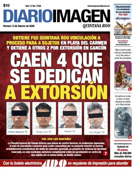 Portada de Diario Imagen Quintana Roo del viernes, 13 de febrero de 2026