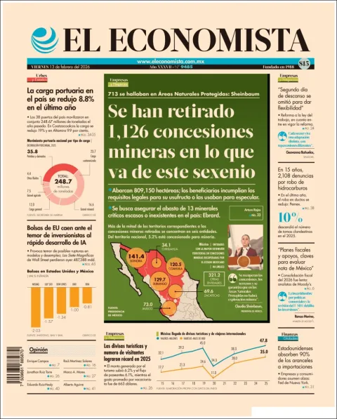 Portada de El Economista del viernes, 13 de febrero de 2026