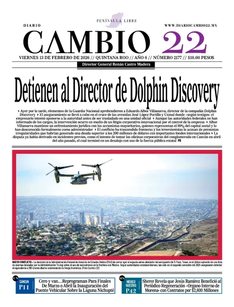 Portada de Diario Cambio 22 (contraportada) del viernes, 13 de febrero de 2026