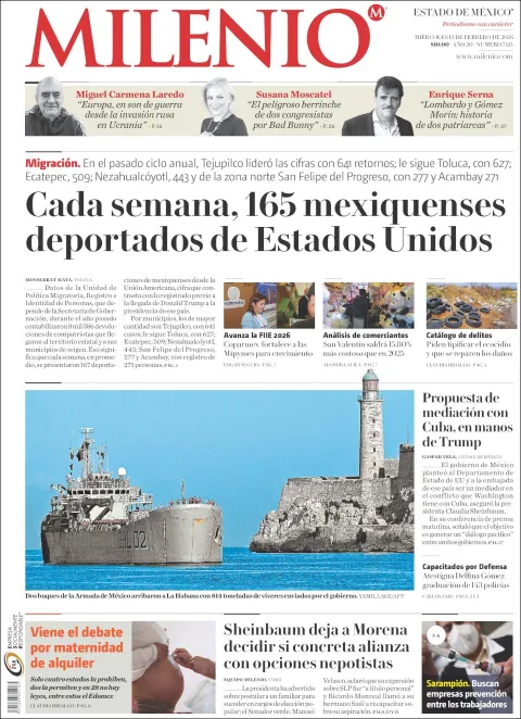 Portada de Milenio Edo de Mexico del viernes, 13 de febrero de 2026