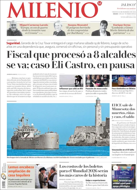 Portada de Milenio Jalisco del viernes, 13 de febrero de 2026
