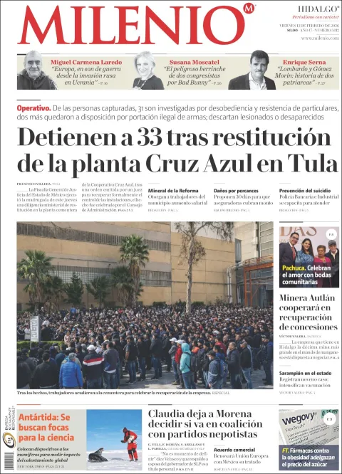 Portada de Milenio Hidalgo del viernes, 13 de febrero de 2026